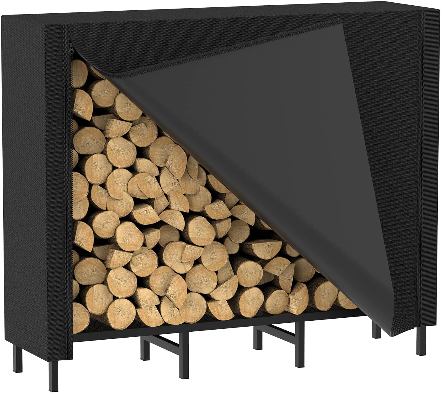 kaminholzregal 1,2 m mit abdeckung – brennholzregal aus stahl für innen & außen, schwarz