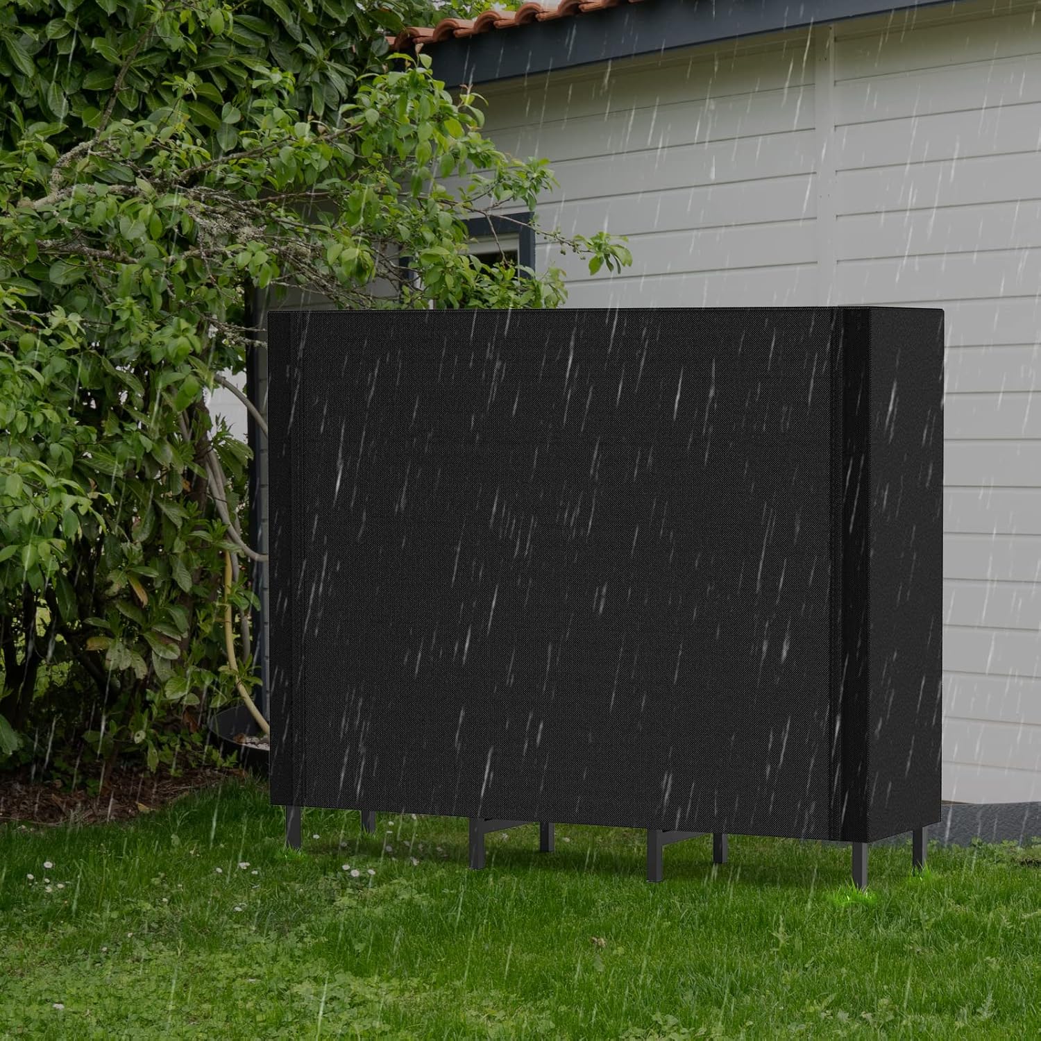 kaminholzregal 1,2 m mit abdeckung – brennholzregal aus stahl für innen & außen, schwarz